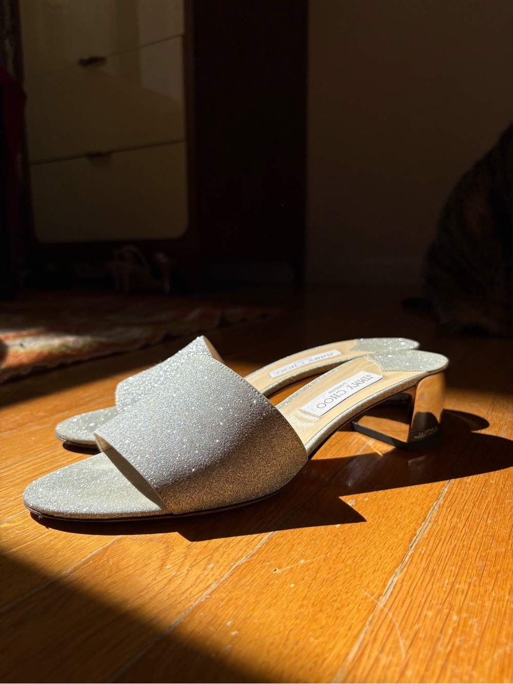 Jimmy Choo Silver Block Heel Sandals Size US 11 EU 42
